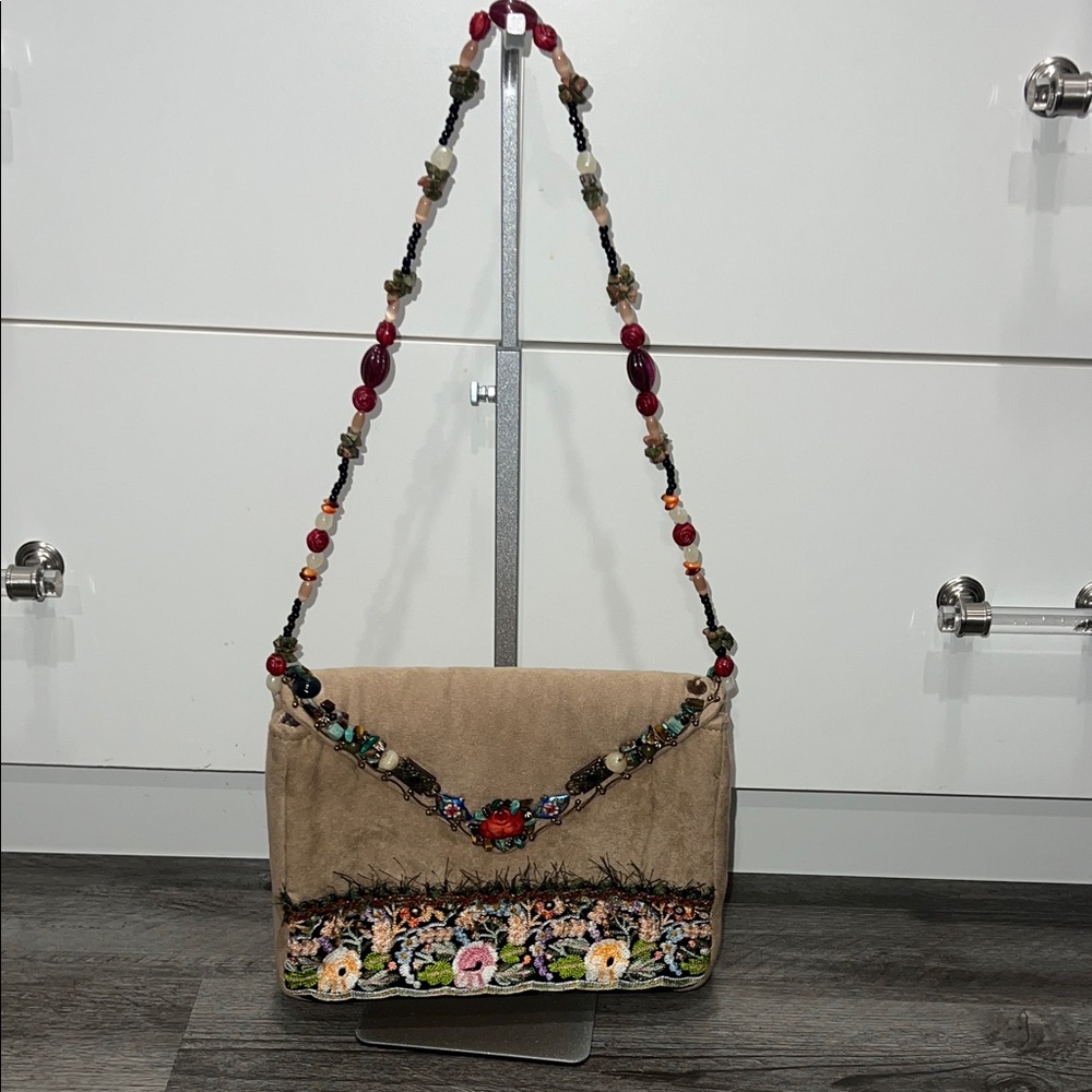 Mary Frances Embroidered and Beaded Suede Shoulder Bag - Picture 2 of 11